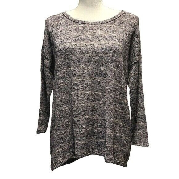 Charming Charlie Size M 3/4 Sleeve Sweater Navy Gray Stripes Back Button Detail - Picture 1 of 6